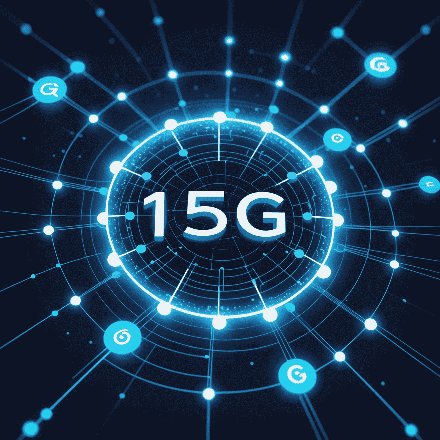 صورة توضيحية لشبكة الجيل الخامس 5G مع خطوط متصلة ورموز لاسلكية في خلفية زرقاء متوهجة